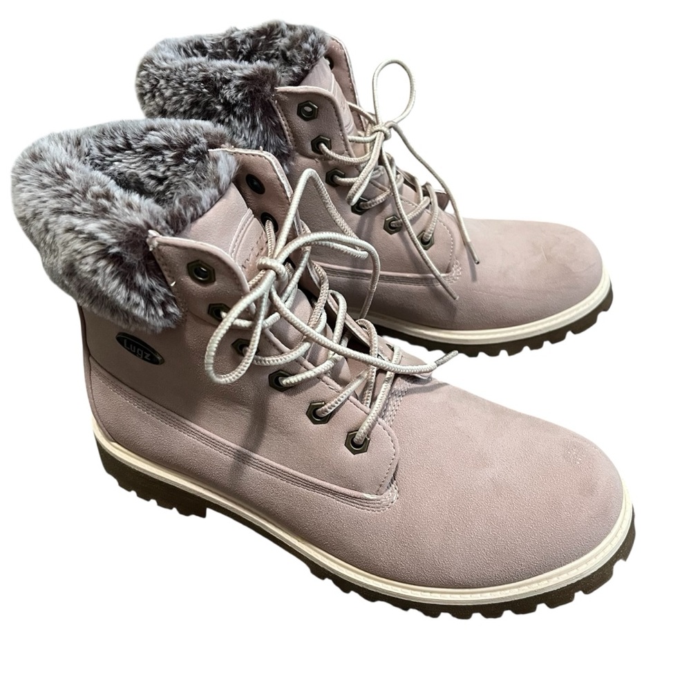 Lugz size 10 women’s dusty pink lace up boot w/faux fur